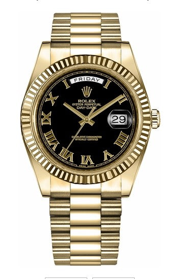 Rolex Yellow Gold Day-Date 41 Black Roman
