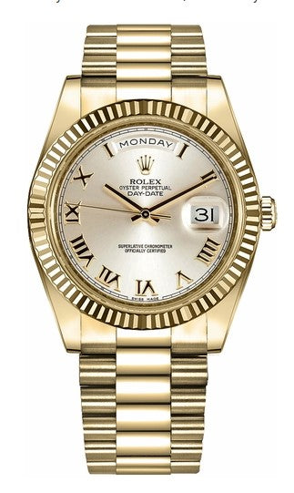 Rolex Yellow Gold Day-Date 41 Silver Roman