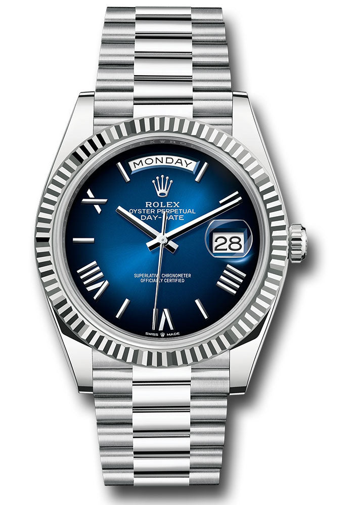 Rolex Platinum Day-Date 40 Ombre Blue Roman