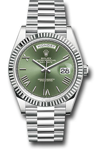 Rolex Platinum Day-Date 40 GOlive Green Roman