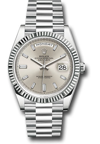Rolex Platinum Day-Date 40 Silvr Diamond