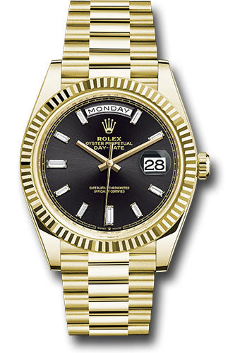 Rolex Yellow Gold Day-Date 40 Black Baguette Diamond