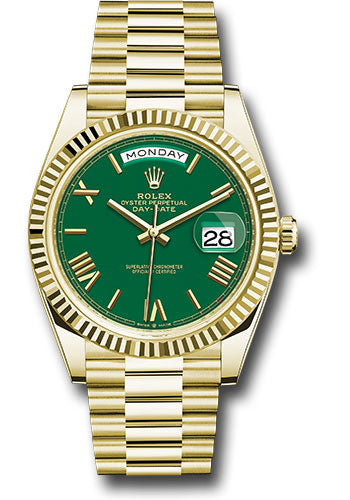 Rolex Yellow Gold Day-Date 40 Green Roman Dial