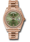 Rolex Everose Gold Day-Date 40 Olive Green Roman