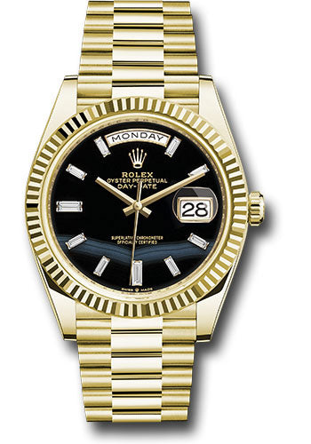 Rolex Yellow Gold Day-Date 40 Onyx Baguette Diamond