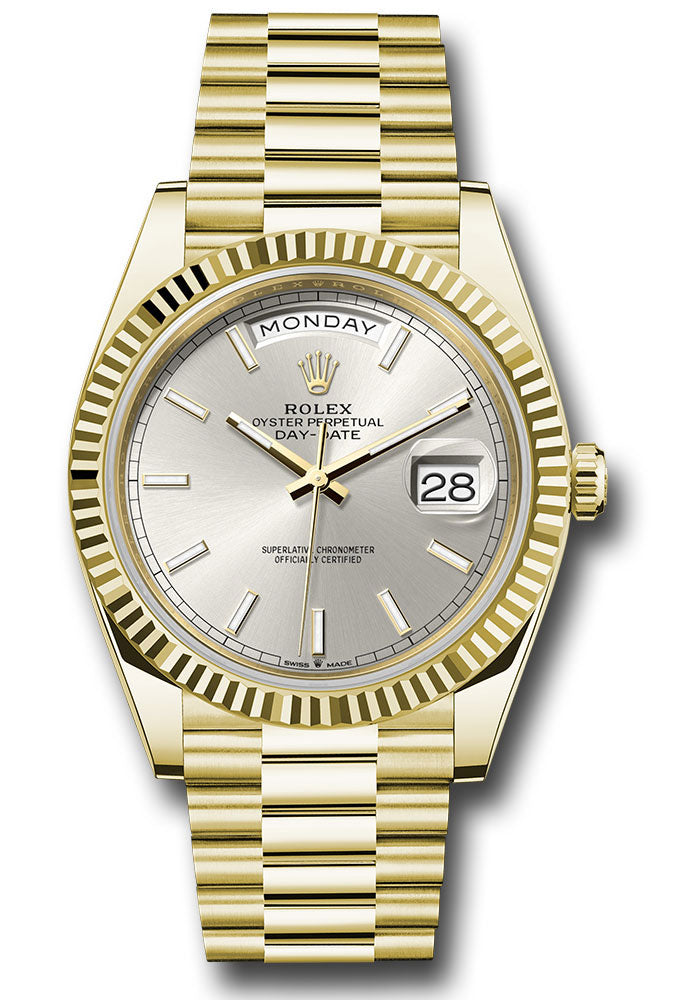 Rolex Yellow Gold Day-Date 40 Silver Index
