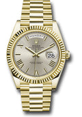 Rolex Yellow Gold Day-Date 40 Silver Roman