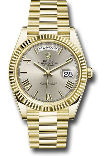 Rolex Yellow Gold Day-Date 40 Silver Roman