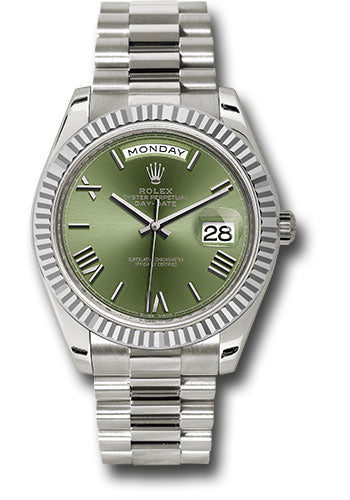 Rolex White Gold Day-Date 40 Olive Green Roman