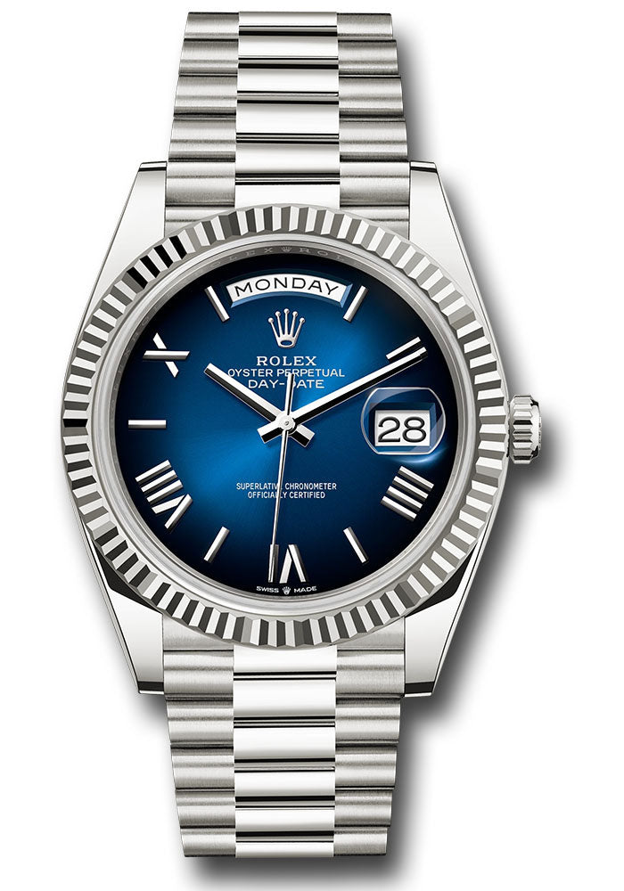 Rolex White Gold Day-Date 40 Ombre Blue Roman