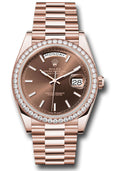 Rolex Everose Gold Day-Date 40 Chocolate Index Diamond Bezel