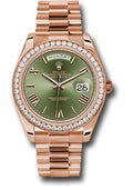 Rolex Everose Gold Day-Date 40 Olive Green Roman Diamond Bezel