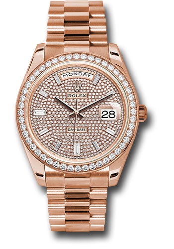 Rolex Everose Gold Day-Date 40 Pave Diamond Dial Diamond Bezel