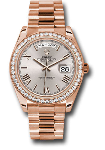 Rolex Everose Gold Day-Date 40 Sundust Roman Diamond Bezel
