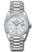 Rolex Platinum Day-Date 36 Mother Of Pearl Baguette Diamond Dial Diamond Bezel