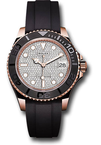 Rolex Everose Gold Yacht-Master 37 Pave Diamond Dial Oysterflex