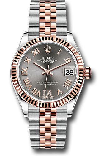 Rolex Steel & Rose Gold Datejust 31 Dark Rhodium Roman Diamond VI Jubilee