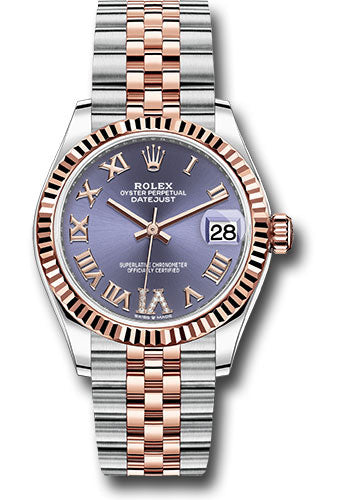 Rolex Steel & Rose Gold Datejust 31 Aubergine Roman Diamond VI Jubilee
