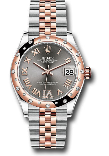 Rolex Steel & Rose Gold Datejust 31 Dark Rhodium Roman Diamond VI Jubilee Diamond Bezel 24