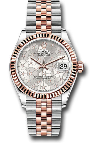 Rolex Steel & Rose Gold Datejust 31 Silver Floral Motif Diamond Jubilee