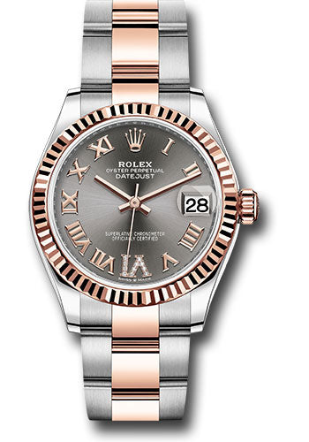 Rolex Steel & Rose Gold Datejust 31 Dark Rhodium Roman Diamond VI Oyster