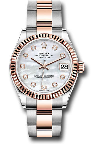 Rolex Steel & Rose Gold Datejust 31 Mother Of Pearl Diamond Oyster