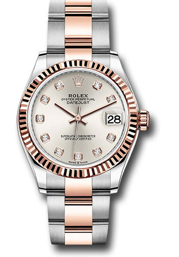 Rolex Steel & Rose Gold Datejust 31 Silver Diamond Oyster