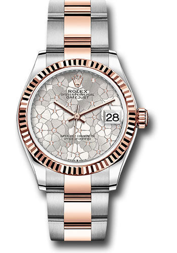 Rolex Steel & Rose Gold Datejust 31 Silver Floral Motif Diamond Oyster
