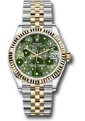 Rolex Steel & Yellow Gold Datejust 31 Olive Green Floral Motif Diamond Jubilee