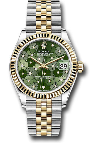 Rolex Steel & Yellow Gold Datejust 31 Olive Green Floral Motif Diamond Jubilee