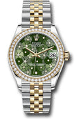 Rolex Steel & Yellow Gold Datejust 31 Olive Green Floral Motif Diamond Jubilee Diamond Bezel
