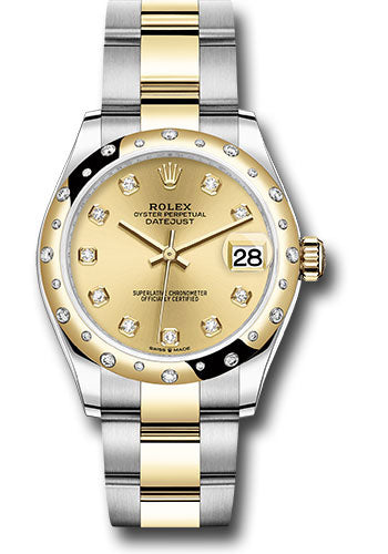 Rolex Steel & Yellow Gold Datejust 31 Champagne Diamond Oyster Diamond Bezel 24