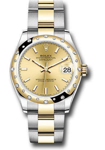 Rolex Steel & Yellow Gold Datejust 31 Champagne Index Oyster Diamond Bezel 24