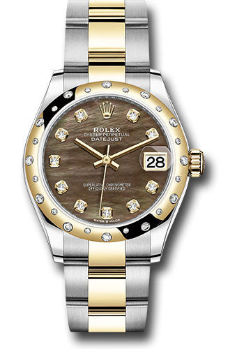 Rolex Steel & Yellow Gold Datejust 31 Dark Mother Of Pearl Diamond Oyster Diamond Bezel 24