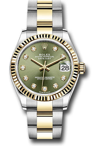 Rolex Steel & Yellow Gold Datejust 31 Olive Green Diamond Oyster
