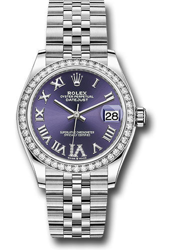 Rolex Steel & White Gold Datejust 31 Aubergine Roman Diamond VI Jubilee Diamond Bezxel