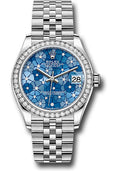 Rolex Steel & White Gold Datejust 31 Azzurro Blue Floral Motif Diamond Jubilee Diamond Bezel