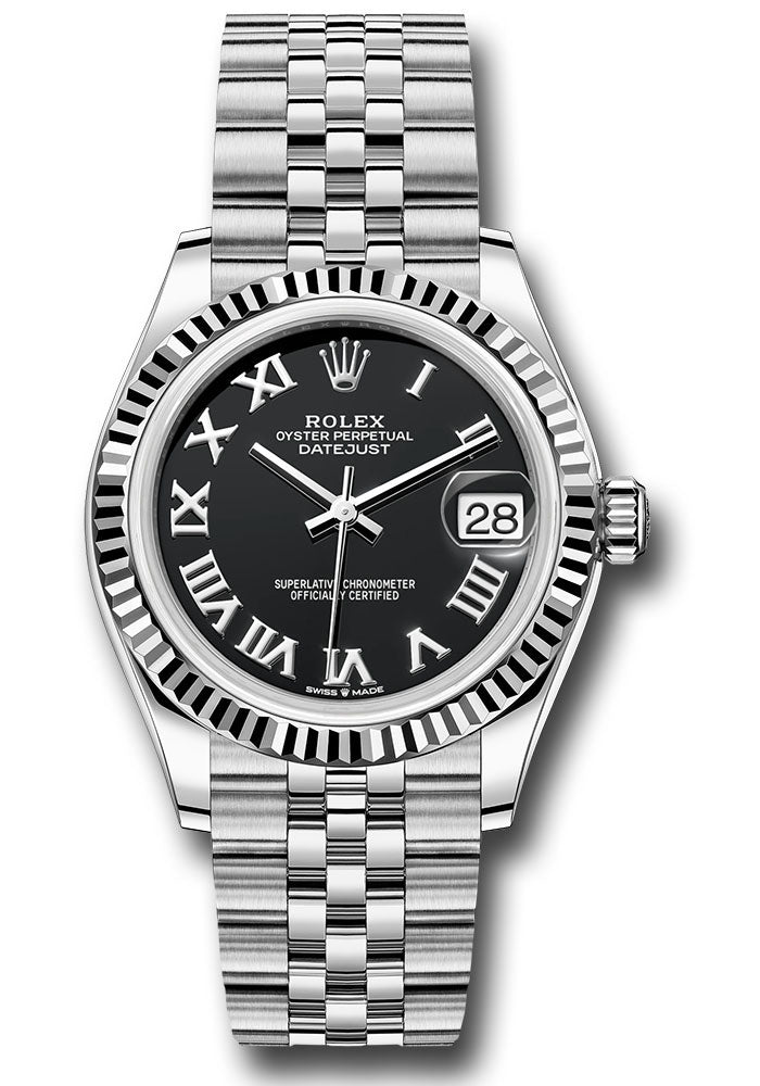 Rolex Steel & White Gold Datejust 31 Black Roman Jubilee