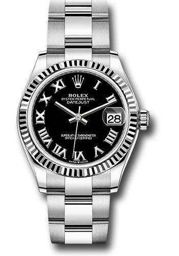 Rolex Steel & White Gold Datejust 31 Black Roman Oyster