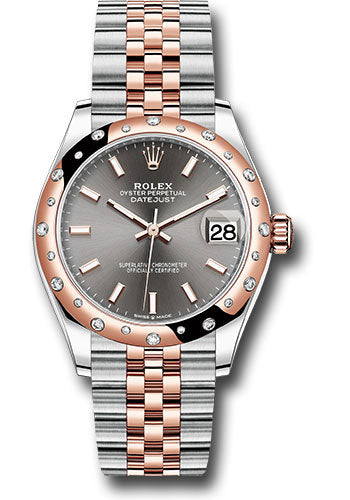 Rolex Steel & Rose Gold Datejust 31 Dark Rhodium Index Jubilee Diamond Bezel 24