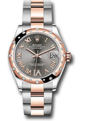 Rolex Steel & Rose Gold Datejust 31 Dark Rhodium Roman Diamond VI Oyster Diamond Bezel 24