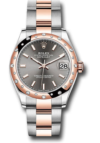 Rolex Steel & Rose Gold Datejust 31 Dark Rhodium Index Oyster Diamond Bezel 24