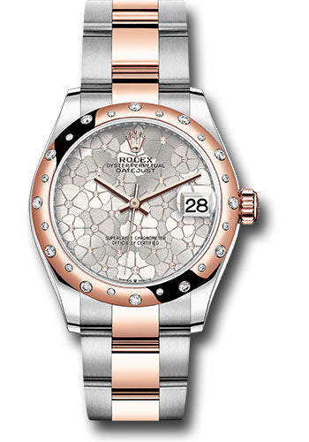 Rolex Steel & Rose Gold Datejust 31 Silver Floral Motif Oyster Diamomd Bezel 24
