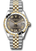 Rolex Steel & Yellow Gold Datejust 31 Dark Grey Roman Diamond VI Jubilee Diamond Bezel 24