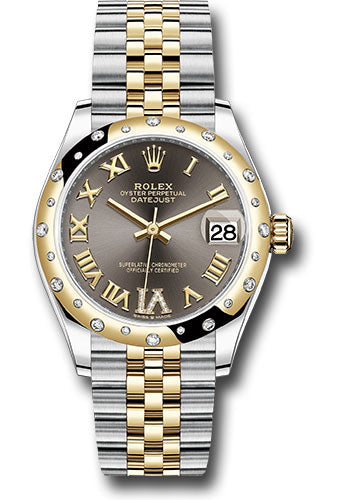 Rolex Steel & Yellow Gold Datejust 31 Dark Grey Roman Diamond VI Jubilee Diamond Bezel 24