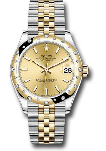 Rolex Steel & Yellow Gold Datejust 31 Champagne Index Jubilee Diamond Bezel 24