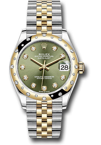 Rolex Steel & Yellow Gold Datejust 31 Olive Green Diamond Jubilee Diamond Bezel 24