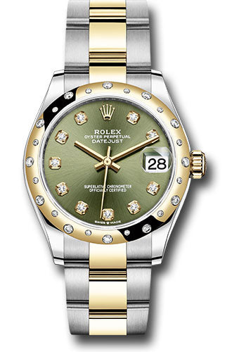 Rolex Steel & Yellow Gold Datejust 31 Olive Green Diamond Oyster Diamond Bezel 24