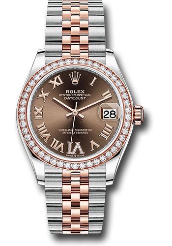 Rolex Steel & Rose Gold Datejust 31 Chocolate Roman Diamond VI Jubilee Diamond Bezel