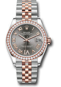 Rolex Steel & Rose Gold Datejust 31 Dark Rhodium Roman Diamond VI Jubilee Diamond Bezel
